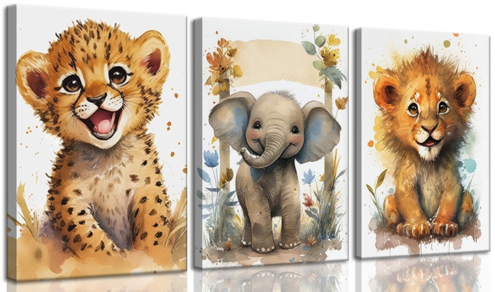 3Pcs Baby Safari Animal Canvas Wall Art Jungle Animal Wall Decor Picture Love…