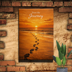 Minimalist Beach Sunset Footprints Religious Framed Canvas Wall Art