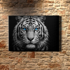 Black and White Tiger Head Canvas Wall Art Animal Portrait Poster