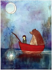 Canvas Wall Art NIGHT FISHING Whimsical 12 X 16 Unframed 962