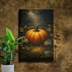 Moody Moss Pumpkin Canvas Artwork Gothic Floral Forest Halloween Wall Decor