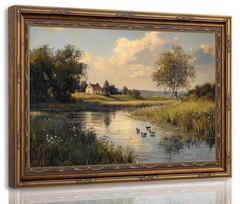 Framed Vintage Landscape Wall Art, 12×16 Inch Countryside Lake Decorative Pri…