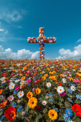 Christian Cross Flower Field 4×6 Photo Print Religious Wall Art Decor Desk Art