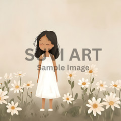 Digital Image Wall art Cute Girl in Flowers Garden for your baby room A-75