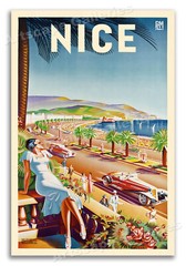1930s Nice France Vintage Style French Riviera Beach Travel Poster – 24×36