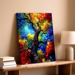 Wall Art Colorful Abstract Tree Canvas Print Vibrant Fantasy Nature Poster Print