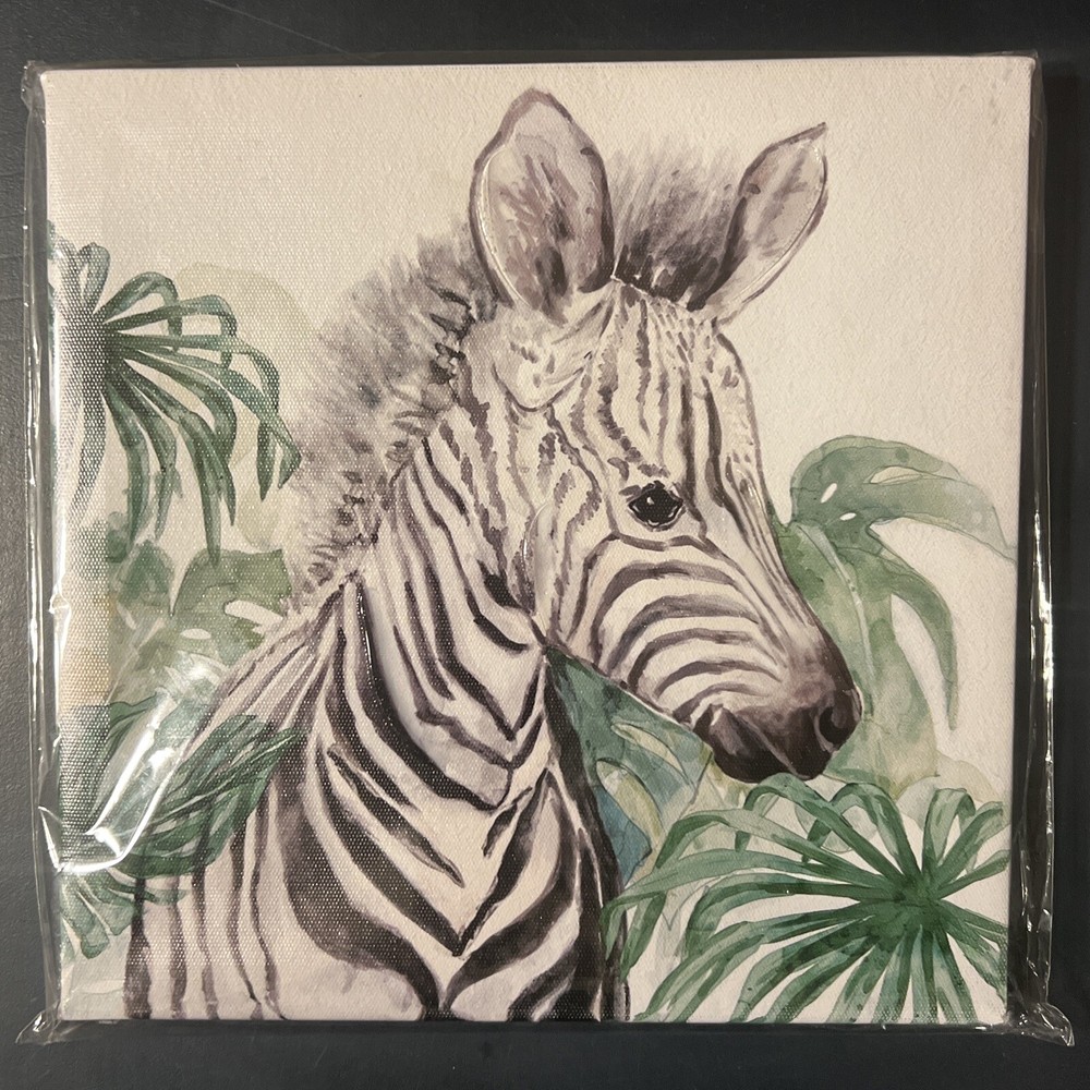Zebra Wall Art Canvas Print 8”X 8” Wall Hook Zebra🦓 & Palm Tree🌴