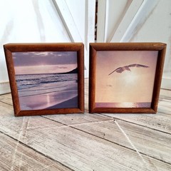 VTG 70’s Pair of Sunset Art Unbranded Framed Coastal Prints Mid Century 5″ X 5″