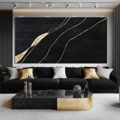 Large Black Home Decor | Gold Canvas Wall Art, Modern Wall Decor, Hanging Dec…