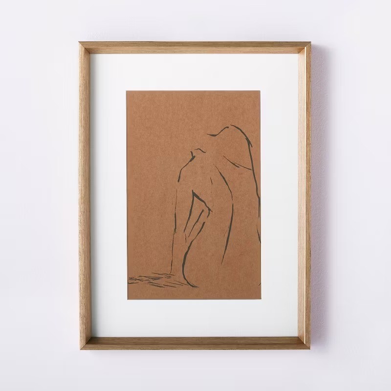 12" x 16" Woman Figural Sketch Framed Wall Art Tan