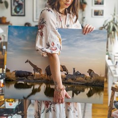 Wall Art In A Vibrant Wildlife Scene, A Diverse Assembly Of Animals Gathers