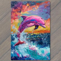 Art Print Pink Dolphin Jumping Out of Water Ocean Sea Unusual Rare Fun Cute