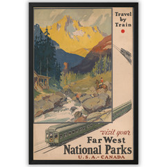 Retro National Parks Train Travel Poster Framed 11×17 USA Canada Wall Art Gift