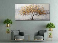 Golden Tree Oil Painting Stunning Grey Wall Art Canvas Unframed Print Art