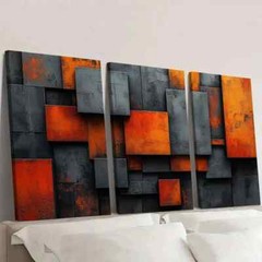 3pcs Orange Grey Black Geometric Industrial Wall Art Canvas Framed 50x70cm