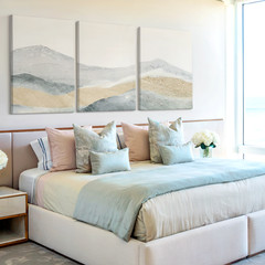 3 Pieces Abstract Mountain Landscape Soft Neutrals Large Wall Art Canvas Decor