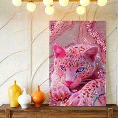 Wall Art Pink Leopard Canvas Print Glitter Animal Poster Sparkly Cat Home Decor