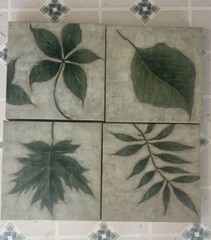 Leaf Botanical Canvas Pictures Set Of 4 Hand painted, 12X12X2 Home Decor Wall