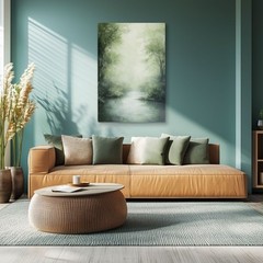 Misty Forest River Abstract Green Painting Print on Framed Canvas Wall Art Decor