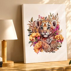 Wall Art Tiger Cub Watercolor Floral Animal Print Nursery Decor Poster Art Home