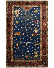 Antique Persian Carpet Zodiac Signs Stars Celestial Blue Sky Wool Rug