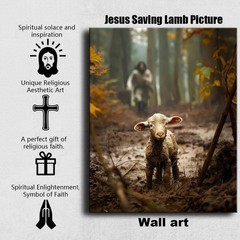 Jesus Running After Lost Lamb Christian Canvas Wall Art Prayer Room Decor
