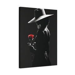 Red Rose & Silhouette Woman – Black and White Canvas | Gothic Wall Art