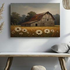 Rustic Barn Scene Canvas Wall Art Vintage Country Farmhouse Landscape Print