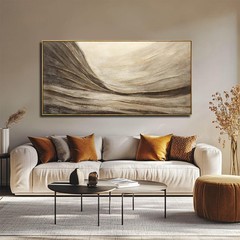 Modern Abstract Wall Art with Frame Brown and Grey Painting Wave Poster Line …