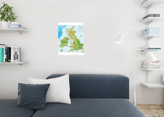United Kingdom Ireland Scotland Topographical City Atlantic Ocean Map Cool Wall