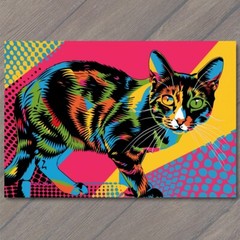 Art Print Cat Pop Art Halftone Cartoon Bright Colorful Fun Cute Colors Happy