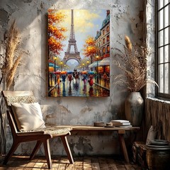 Wall Art Eiffel Tower Paris Street Rainy Day Canvas Print Cityscape Home Decor