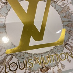 LOUIS VUITTON OLIVER GAL Glass ART FRAMED 16″ X 16″ GOLD FOIL EMBELLISHED – NEW