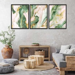 Green and Gold Wall Art Set of 3 Emerald Green and Gold Marble Paintings Pict…