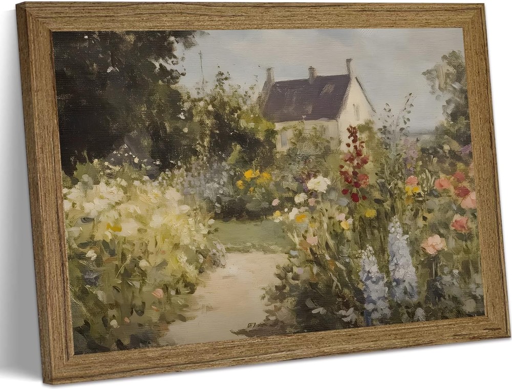 Cottage Garden Wall Art Framed Canvas Cottagecore Farmhouse Decor 12x16in