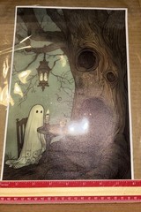 Ghost And Black Cat Dinner In The Dark Canvas Print No Frame 8×12 Inches