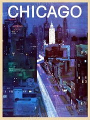 Chicago Cityscape Vintage Style 1960s Travel Poster – 24×32