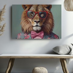 Wall Art Canvas a Stylish Lion Poses Against a Pale Mint Green Background