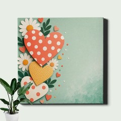 Mint green floral heart with polka dots and daisies Poster Print romantic art