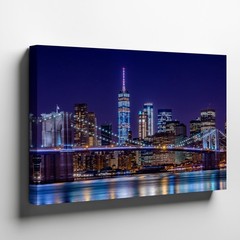 New York City Night Skyline Canvas Wall Art Brooklyn Bridge Urban City Print