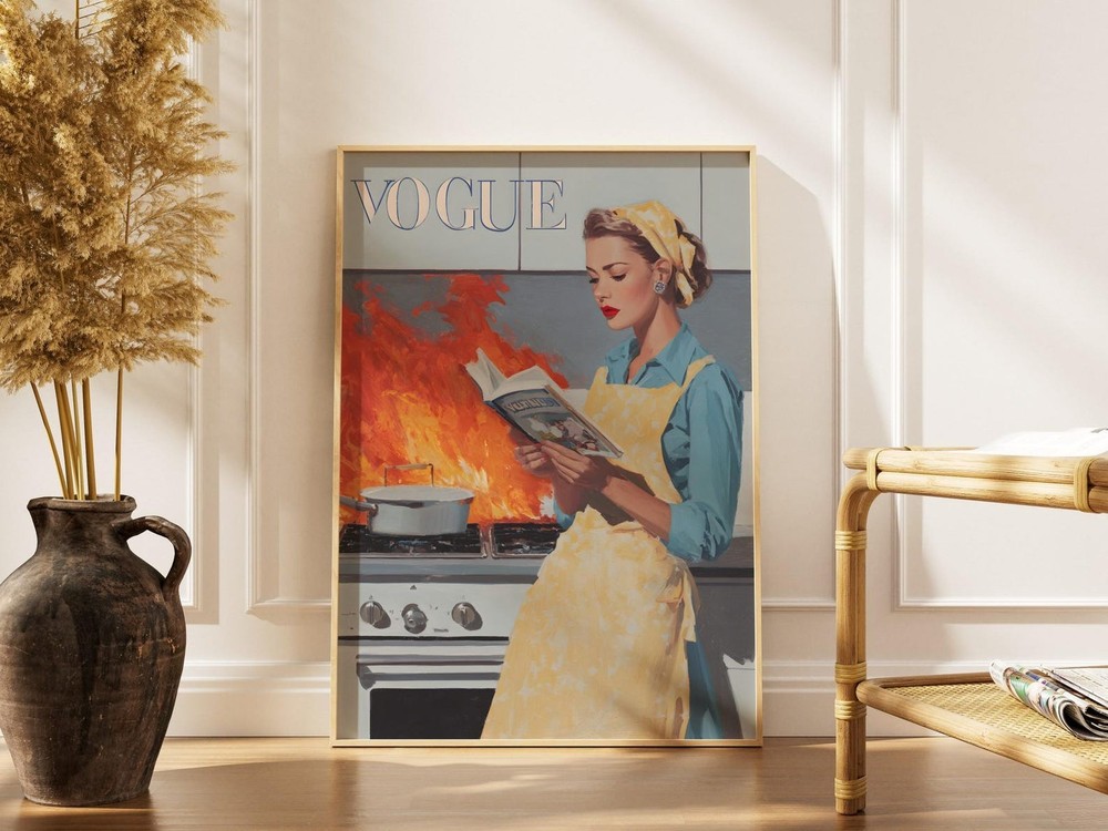 Vintage Style Kitchen Art Print, Fashion Magazine Wall Art, Funny Cooking