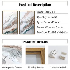 QTESPEII Framed Wall Art Set of 2 Abstract Wave Texture Canvas Prints Paintin…