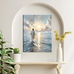 Jesus Canvas Wall Art, Christian Wall Decor of Jesus Walking on Water, Inspir…