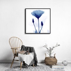 Large Black Framed Abstract Blue Flickering Floral Modern Pictures Canvas Prints