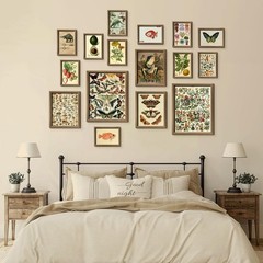 16 PCS Vintage Wall Art Decor, Botanical Cottagecore Wall Collage Kit for Bed…