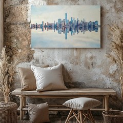 Modern New York City Skyline Canvas Wall Art Urban Cityscape Reflection Print