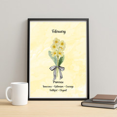 February Birth Flower Primrose Yellow Watercolor Print Decor Gift 8×10 UNFRAMED
