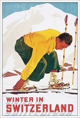 Winter in Switzerland 1938 Vintage Skiing Poster Classic Reprint Alpine Travel