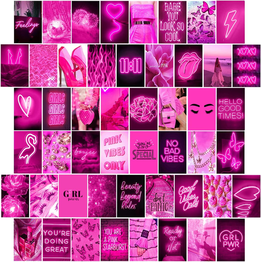 Pink Neon Wall Collage Kit Aesthetic Pictures, Trendy Room Decor for Teen Girls,