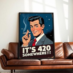 Its 420 Somewhere Poster Retro Stoner Wall Art Vintage Weed Pop Art Marijuana